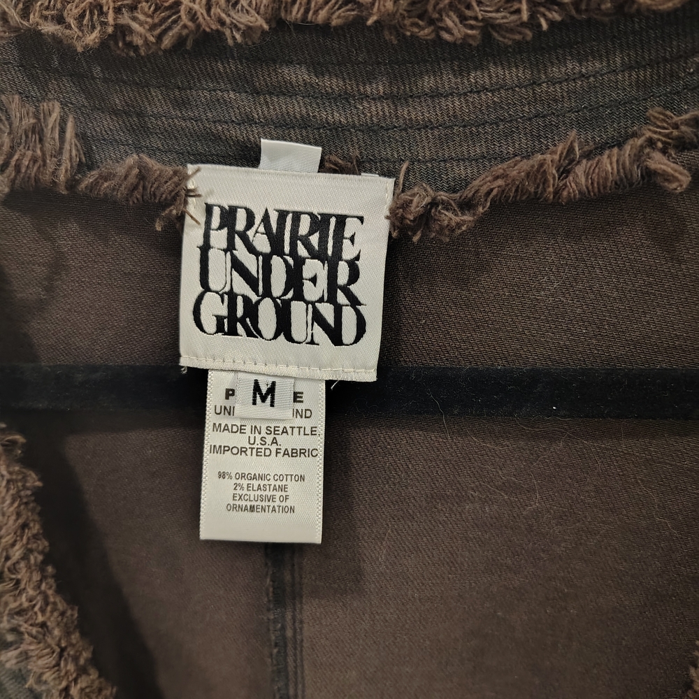 Prairie Underground dark Denim Distressed Trim Long Open Jacket - Picture 14 of 15
